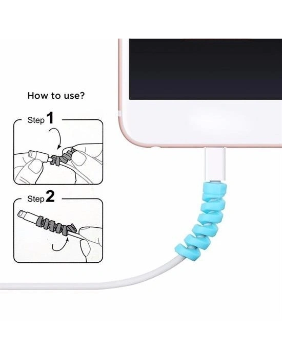 4lü Apple, Android Şaj Kablosu Koruyucu Silikon Spiral Yay Aparat
