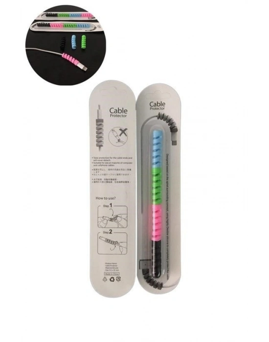 4lü Apple, Android Şaj Kablosu Koruyucu Silikon Spiral Yay Aparat