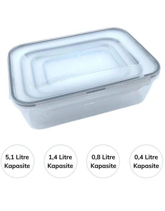 ®  4lü İç İçe Sızdırmaz Contalı Kilitli Kapaklı Plastik Erzak Saklama Kapları LC315