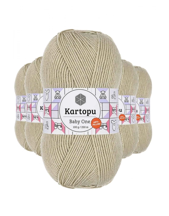 5 Adet Baby One Tüylenmeyen El Örgü İpi Yünü Bej K861