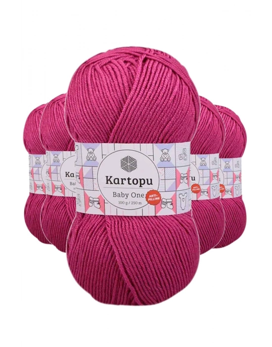 5 Adet Baby One Tüylenmeyen El Örgü İpi Yünü Fuşya K245