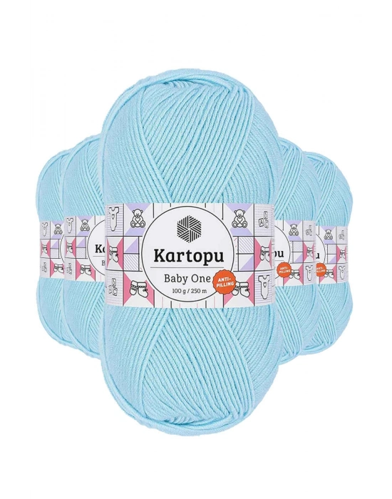5 Adet Baby One Tüylenmeyen El Örgü İpi Yünü Gök Mavi K502