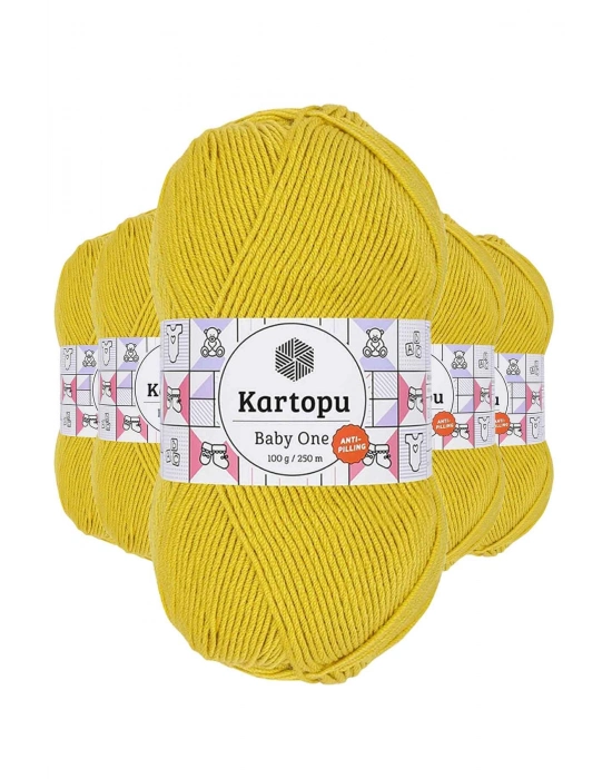 5 Adet Baby One Tüylenmeyen El Örgü İpi Yünü Hardal Sarı K1321