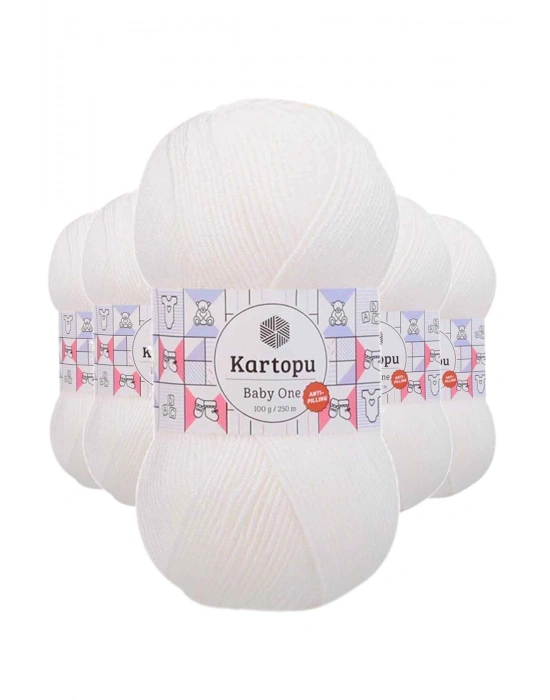 5 Adet Baby One Tüylenmeyen El Örgü İpi Yünü Kar Beyaz K010