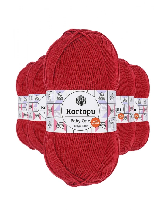 5 Adet Baby One Tüylenmeyen El Örgü İpi Yünü Kırmızı K125
