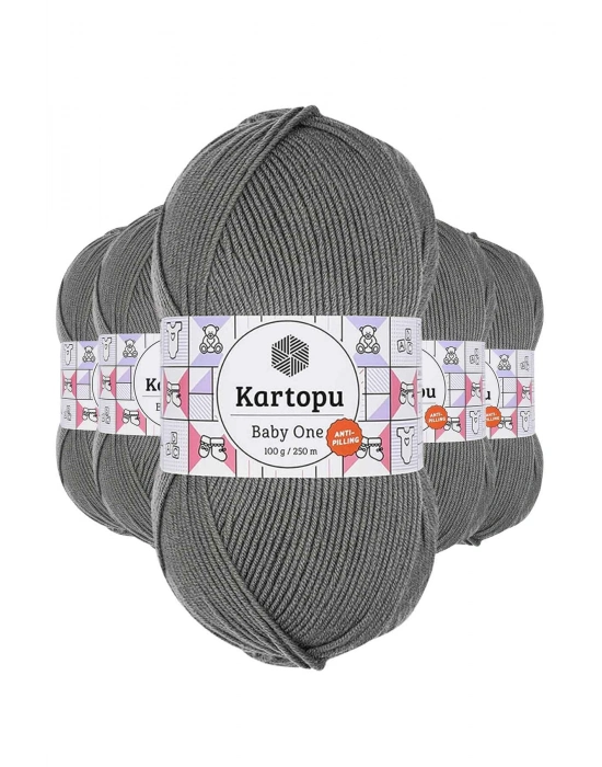 5 Adet Baby One Tüylenmeyen El Örgü İpi Yünü Koyu Gri K1921