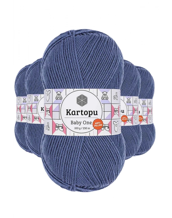 5 Adet Baby One Tüylenmeyen El Örgü İpi Yünü Koyu Mavi K1533