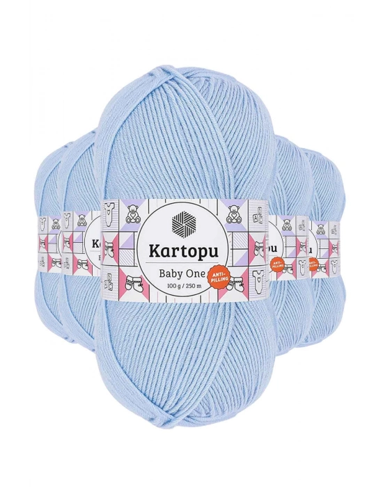 5 Adet Baby One Tüylenmeyen El Örgü İpi Yünü Mavi K544
