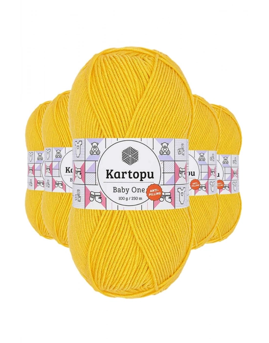 5 Adet Baby One Tüylenmeyen El Örgü İpi Yünü Sarı K154