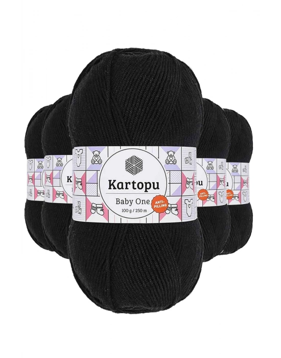 5 Adet Baby One Tüylenmeyen El Örgü İpi Yünü Siyah K940
