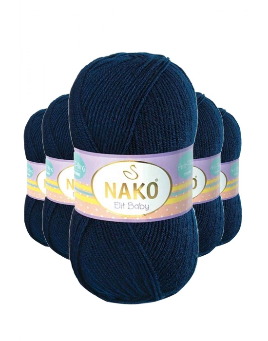 5 Adet Elite Baby El Örgü İpi Tüylenmeyen Bebek Yünü Lacivert 10094