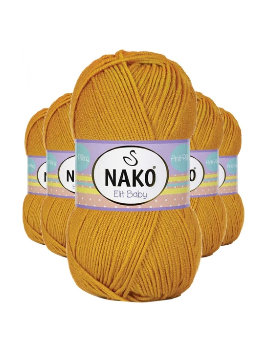 5 Adet Elite Baby El Örgü İpi Tüylenmeyen Bebek Yünü Parlak Altın 1636