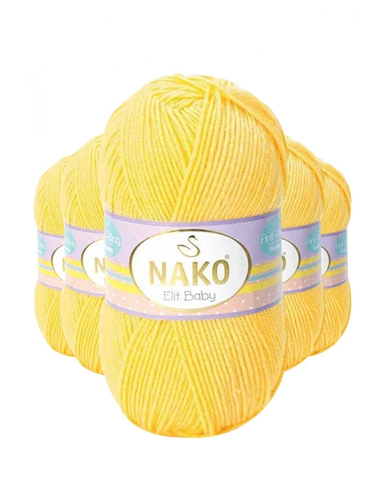 5 Adet Elite Baby El Örgü İpi Tüylenmeyen Bebek Yünü Sarı 2857
