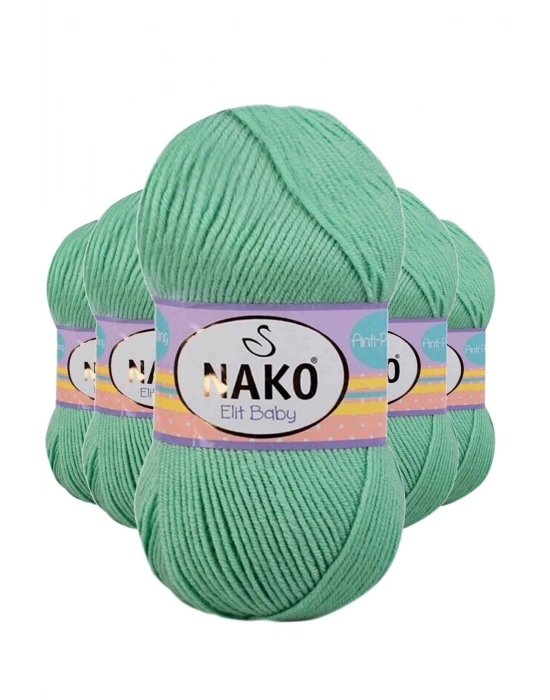 5 Adet Elite Baby El Örgü İpi Tüylenmeyen Bebek Yünü Siyam Yeşili 10001