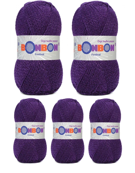 5 Adet Festival Simli Örgü İpi Yünü Renk No:232