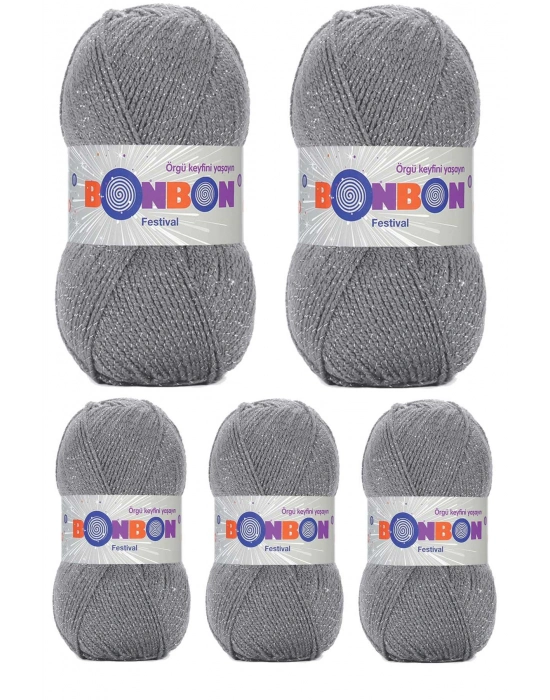 5 Adet Festival Simli Örgü İpi Yünü Renk No:233