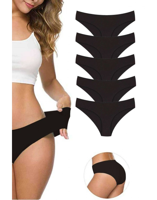 5 Adet Kadın Dikişsiz Lazer Kesim Esnek İz yapmayan Külot Siyah