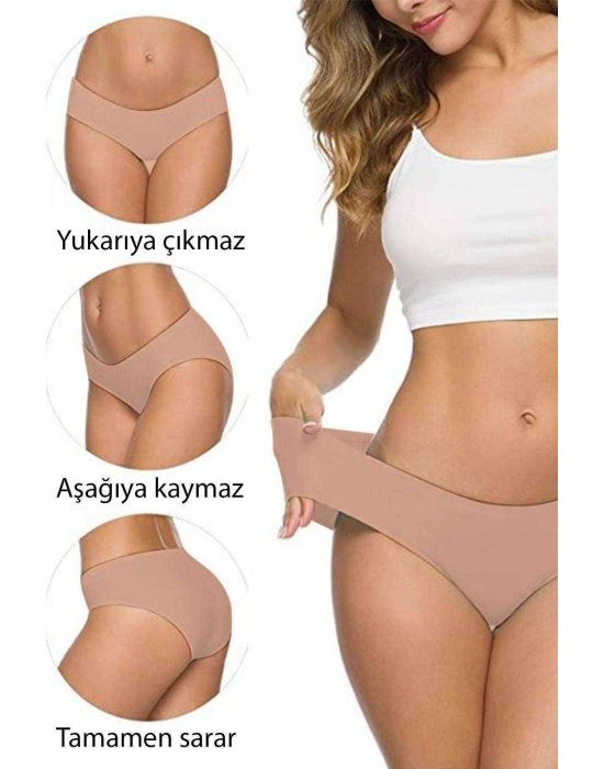 5 Adet Kadın Dikişsiz Lazer Kesim Esnek İz yapmayan Külot Ten