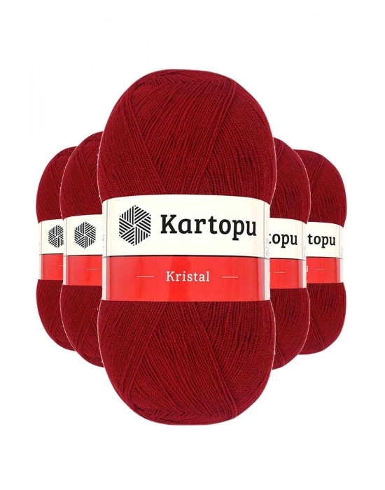 5 Adet Kristal Çift Katlı El Örgü Lif İpi Koyu Kırmızı K125