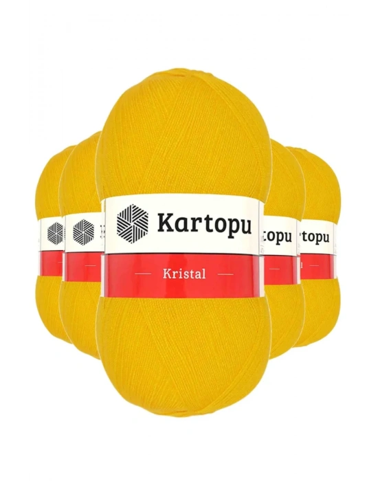 5 Adet Kristal Çift Katlı El Örgü Lif İpi Koyu Sarı K320