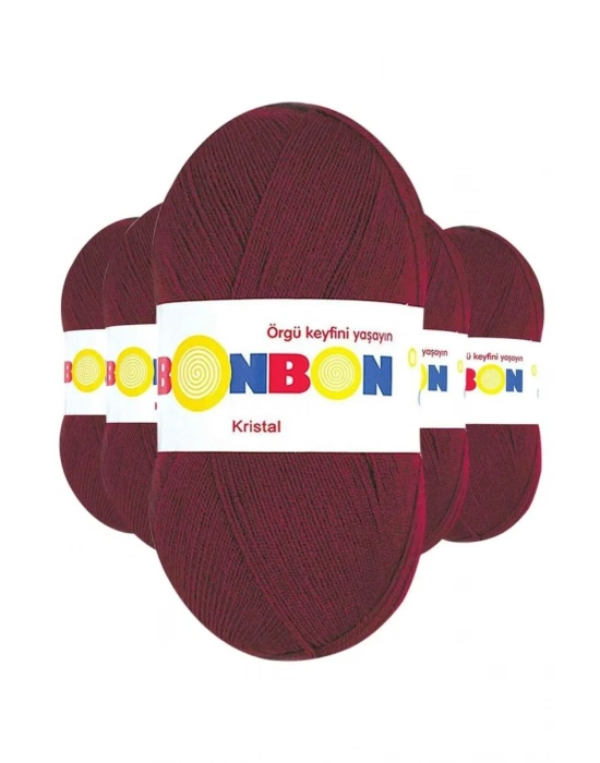 5 Adet Kristal El Örgü Lif İpi Bordo 98220 - bonbon mudanis
