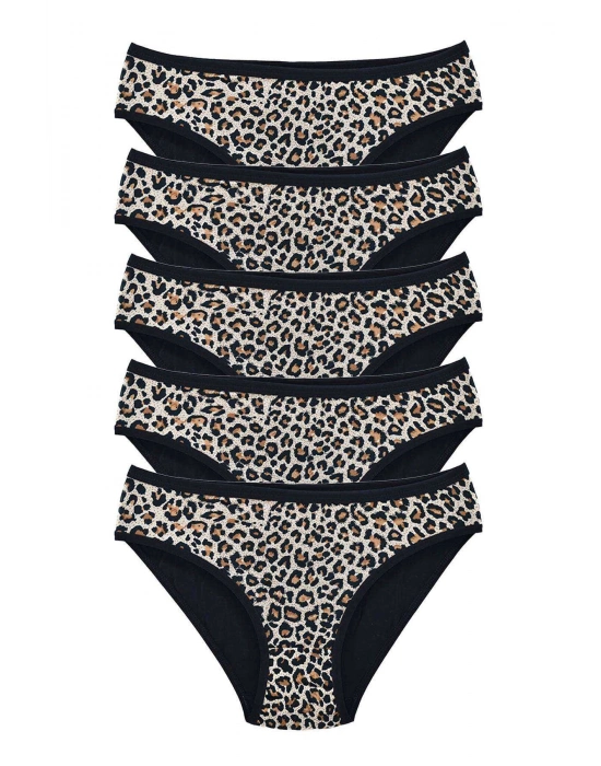 5 Adet Leopar Desenli Likralı Yumuşak Dokulu Kadın Slip Külot