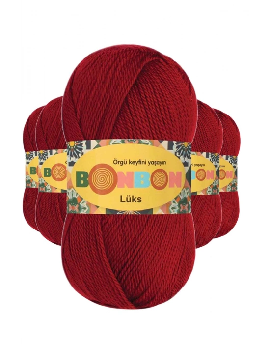 5 Adet Lüks Patik İpi Yünü Koyu Kırmızı 98296