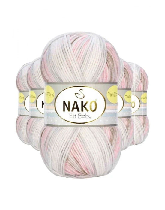 5 Adet Mini Batik Bebe El Örgü İpi Kahveli Pembe 32463