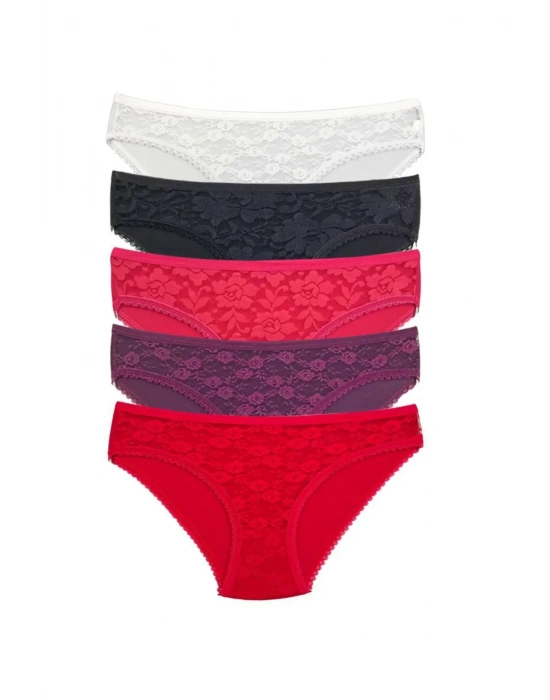 5 Adet Önü Dantelli Transparan Kadın Slip Külot S130