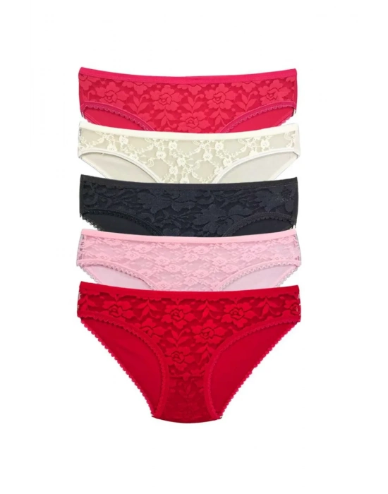 5 Adet Önü Dantelli Transparan Kadın Slip Külot S59