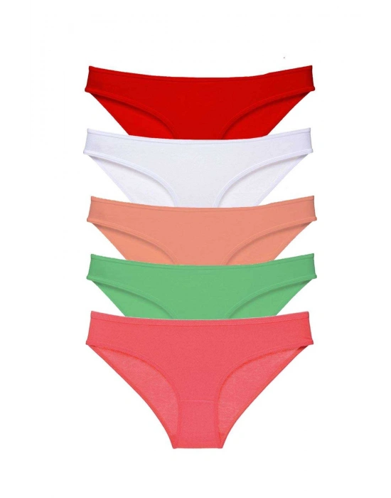 5 adet Süper Eko Set Likralı Kadın Slip Külot Kırmızı Beyaz Pudra Yeşil Fuşya