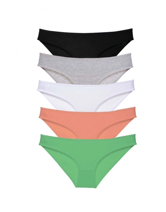 5 adet Süper Eko Set Likralı Kadın Slip Külot Siyah Gri Beyaz Pudra Yeşil