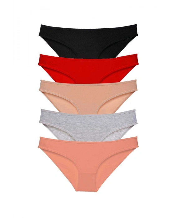 5 adet Süper Eko Set Likralı Kadın Slip Külot Siyah Kırmızı Ten Gri Pudra