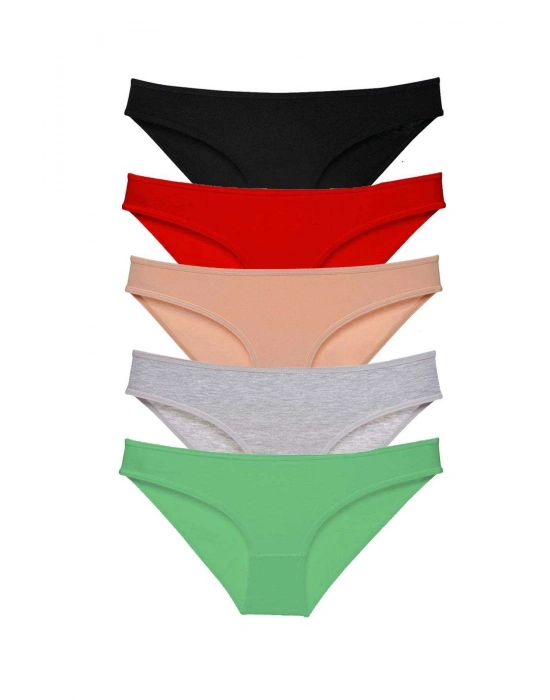 5 adet Süper Eko Set Likralı Kadın Slip Külot Siyah Kırmızı Ten Gri Yeşil