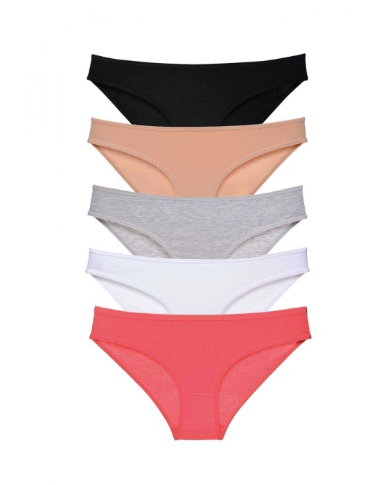 5 adet Süper Eko Set Likralı Kadın Slip Külot Siyah Ten Gri Beyaz Fuşya