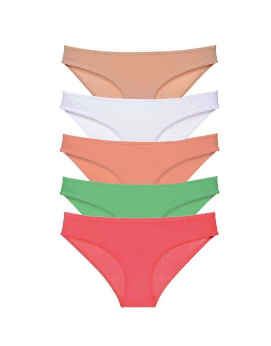 5 adet Süper Eko Set Likralı Kadın Slip Külot Ten Beyaz Pudra Yeşil Fuşya