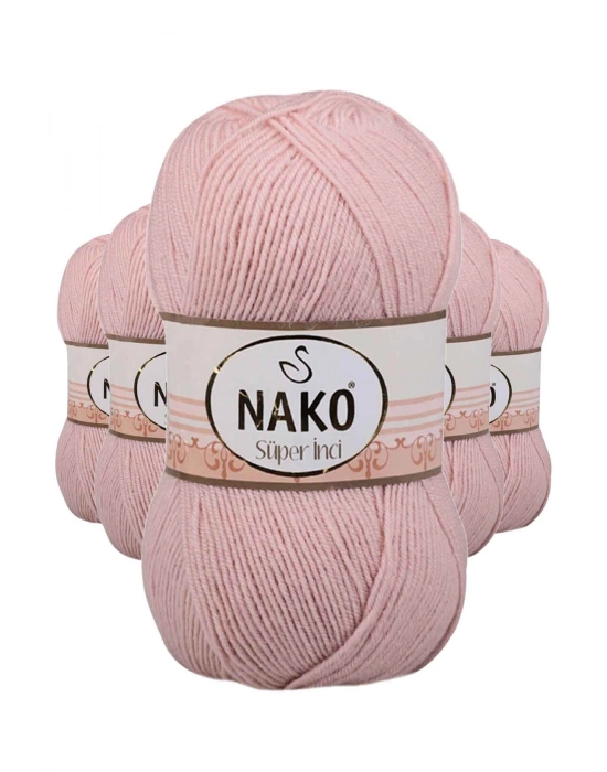 5 Adet Süper İnci El Örgü İpi 100 gr Açık Pudra 1479