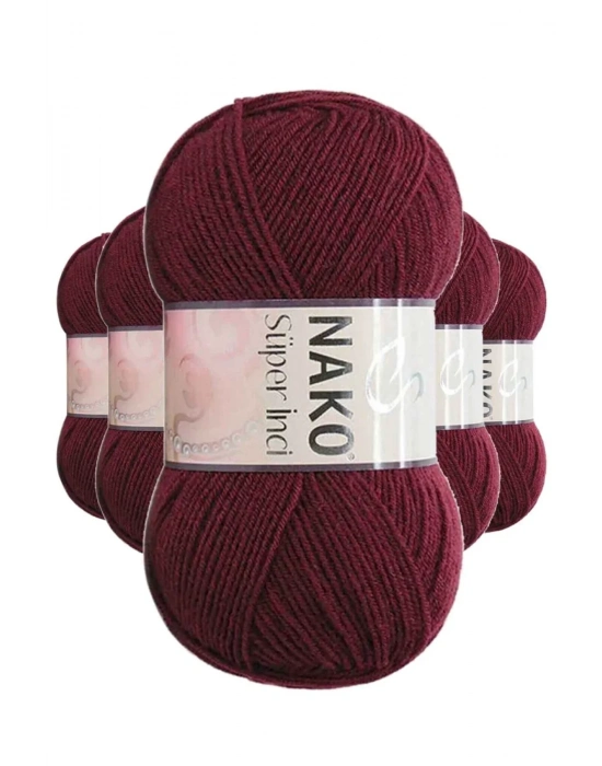 5 Adet Süper İnci El Örgü İpi 100 gr Bordo 999
