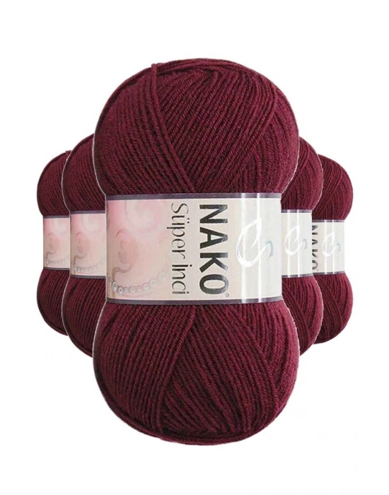 5 Adet Süper İnci El Örgü İpi 100 gr Bordo 999