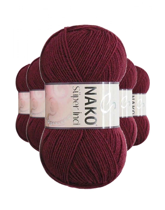 5 Adet Süper İnci El Örgü İpi 100 gr Bordo 999