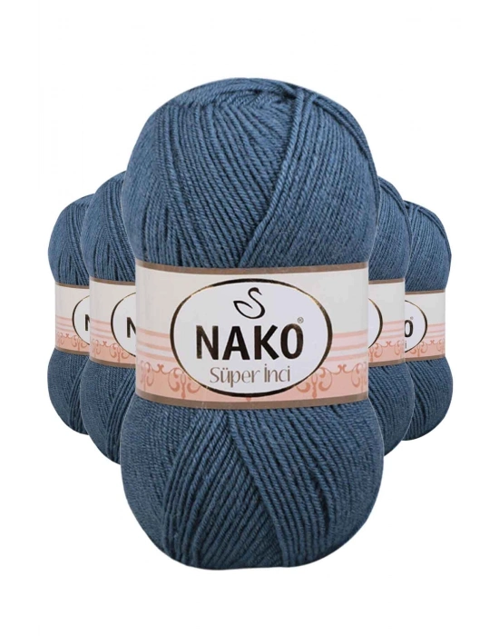 5 Adet Süper İnci El Örgü İpi 100 gr Fırtına Mavi 185