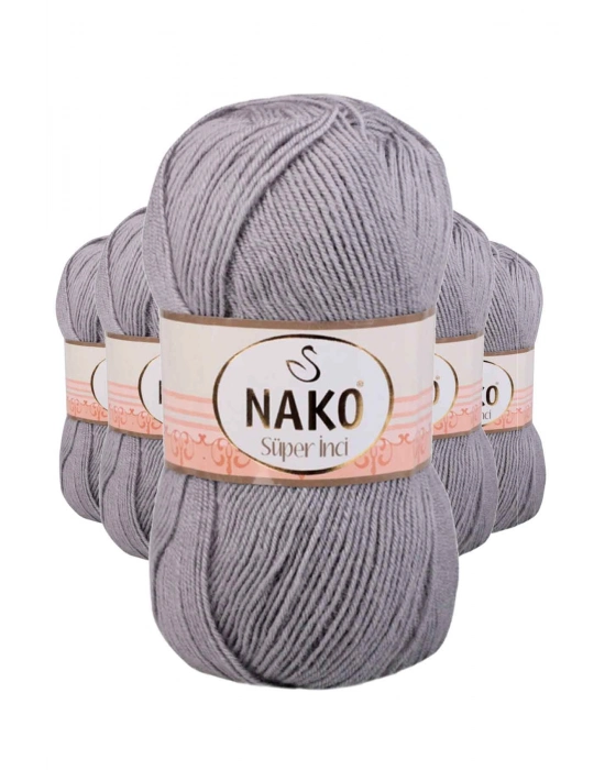 5 Adet Süper İnci El Örgü İpi 100 gr Gri 11538