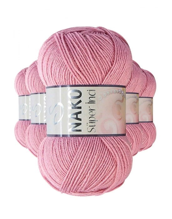 5 Adet Süper İnci El Örgü İpi 100 gr Gül Kurusu 275