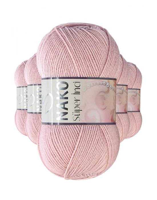 5 Adet Süper İnci El Örgü İpi 100 gr Pembemsi Pudra 10275