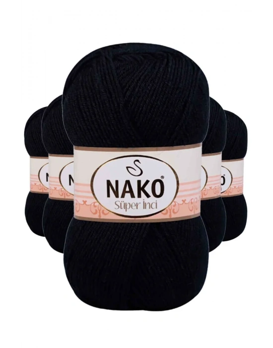 5 Adet Süper İnci El Örgü İpi 100 gr Siyah 217