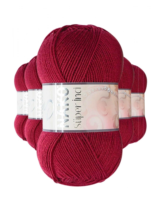 5 Adet Süper İnci El Örgü İpi 100 gr Vişne Çürüğü 3630
