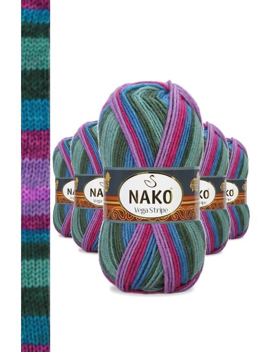 5 Adet Vega Stripe Premium Akrilik El Örgü İpi Yünü No: 82408