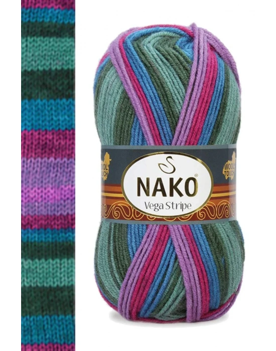 5 Adet Vega Stripe Premium Akrilik El Örgü İpi Yünü No: 82408