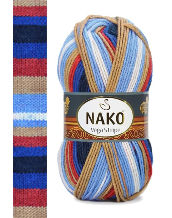 5 Adet Vega Stripe Premium Akrilik El Örgü İpi Yünü No: 82411