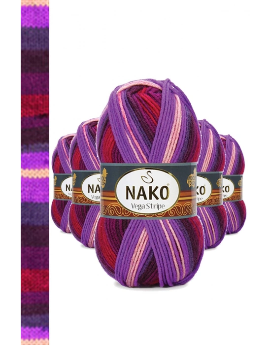 5 Adet Vega Stripe Premium Akrilik El Örgü İpi Yünü No: 82412